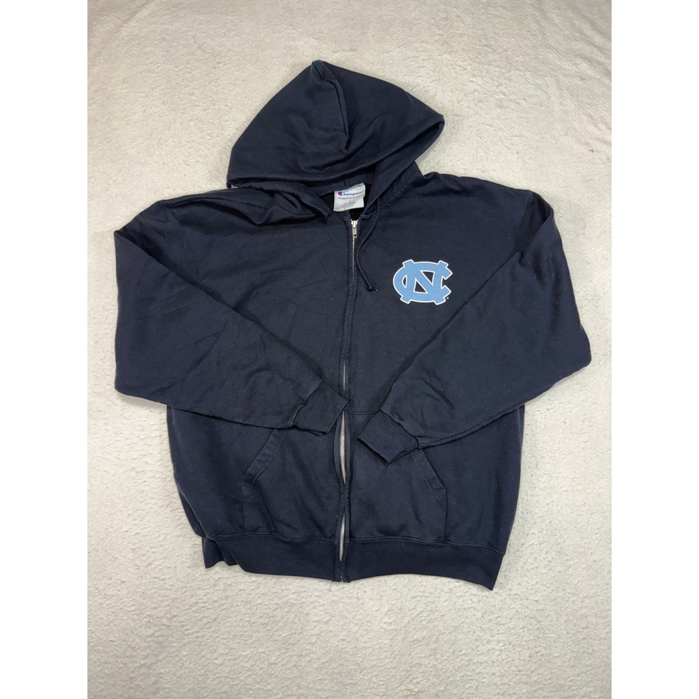 Champion UNC Tar Heels Full Zip Hoodie Navy Blue Sweatshirt Mens Large NCAA